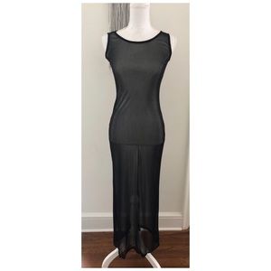 Vintage 90s Black Mesh Glitter Sheer Maxi Dress